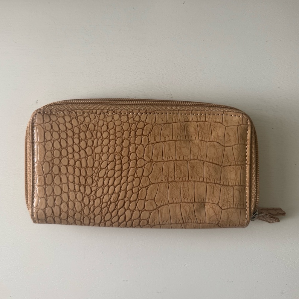Tan Reptile Print Multi-Compartment Wallet